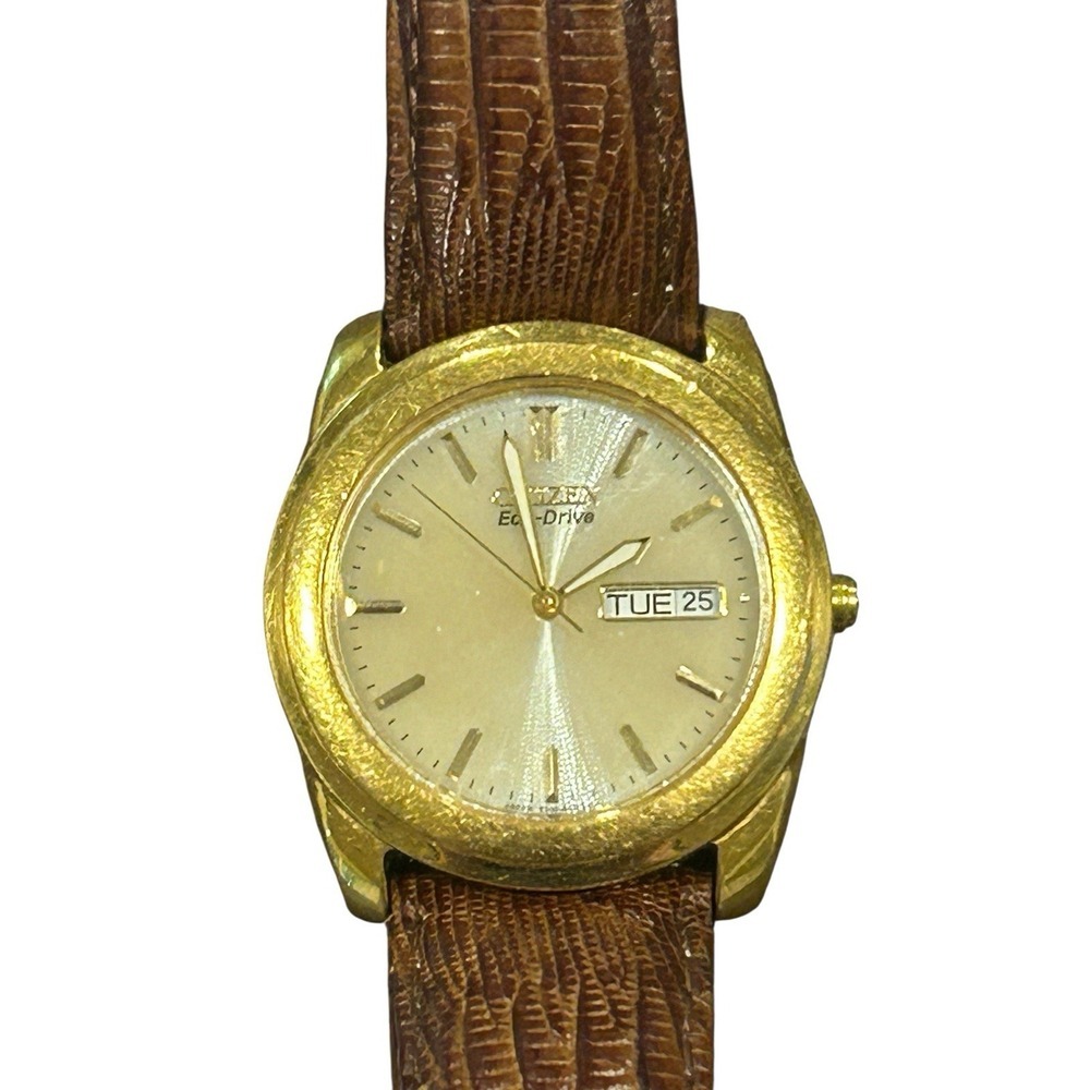 CITIZEN Eco-Drive Calendar Watch E100-H25721 Gold Plated Over Stainless Steel